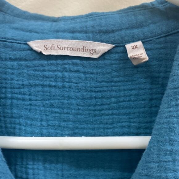 Soft Surroundings women’s size 2X plus size blue cotton button down shirt top - Picture 2 of 5